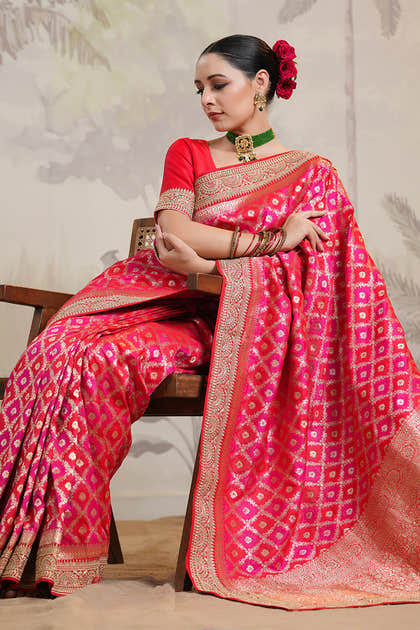 Fuchsia Pink Color Silk Woven Saree