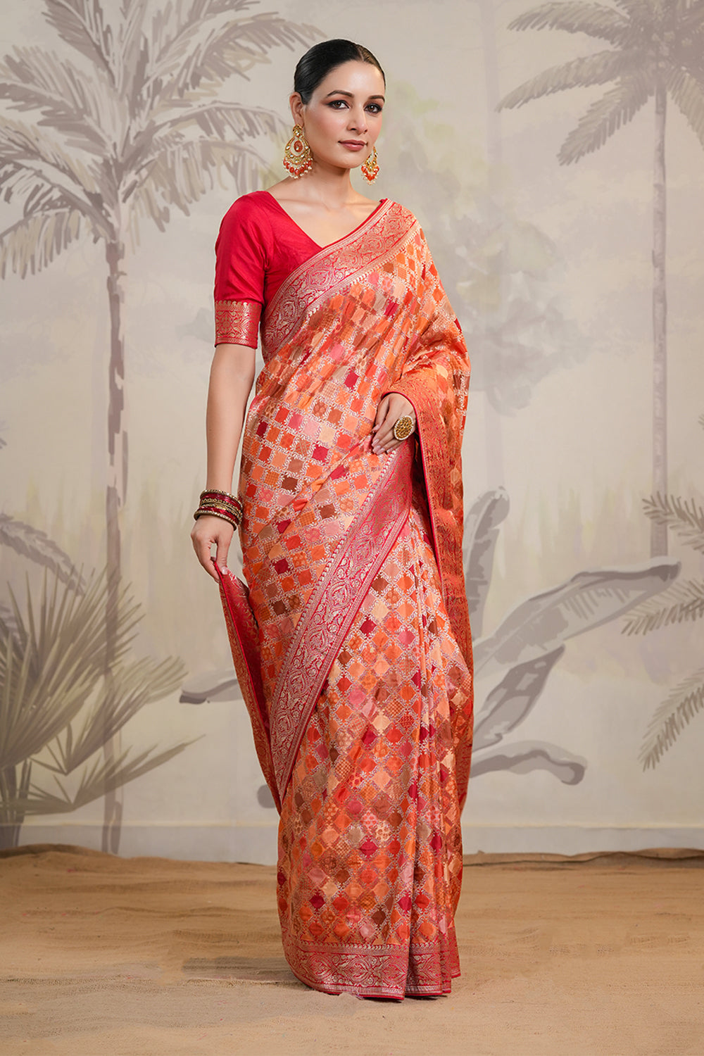 Red Color Woven Silk Saree