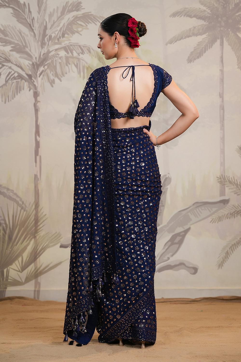 Navy Color Sequins Embroidered Georgette Saree