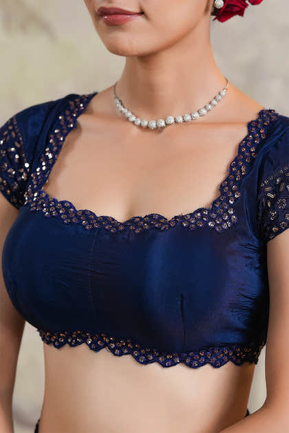 Navy Color Sequins Embroidered Georgette Saree