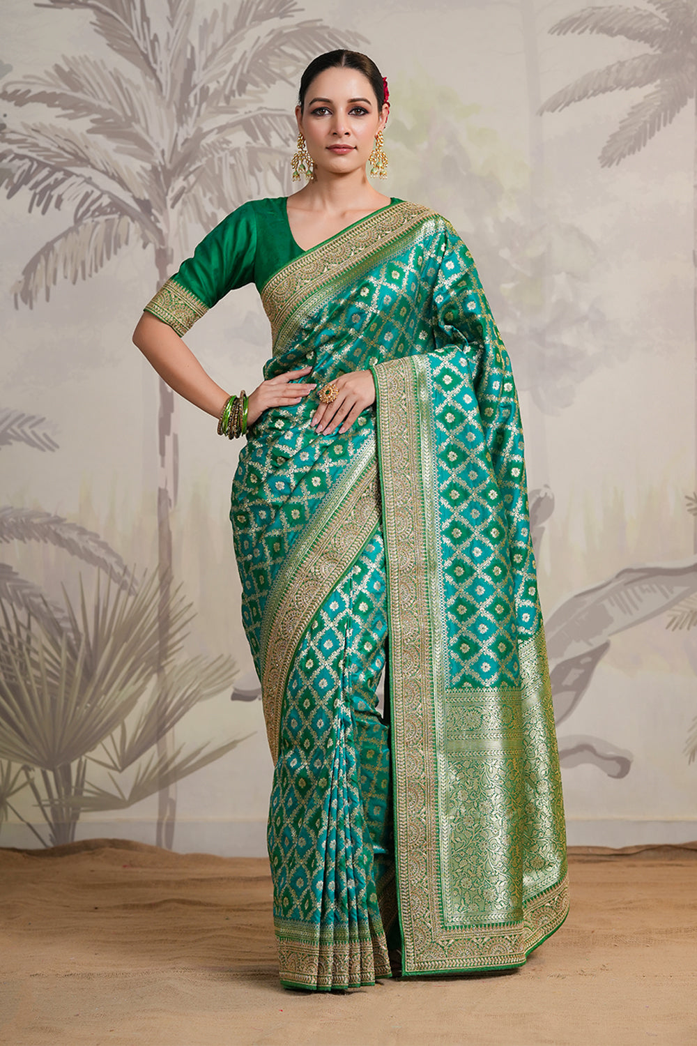 Teal Color Woven Silk Saree