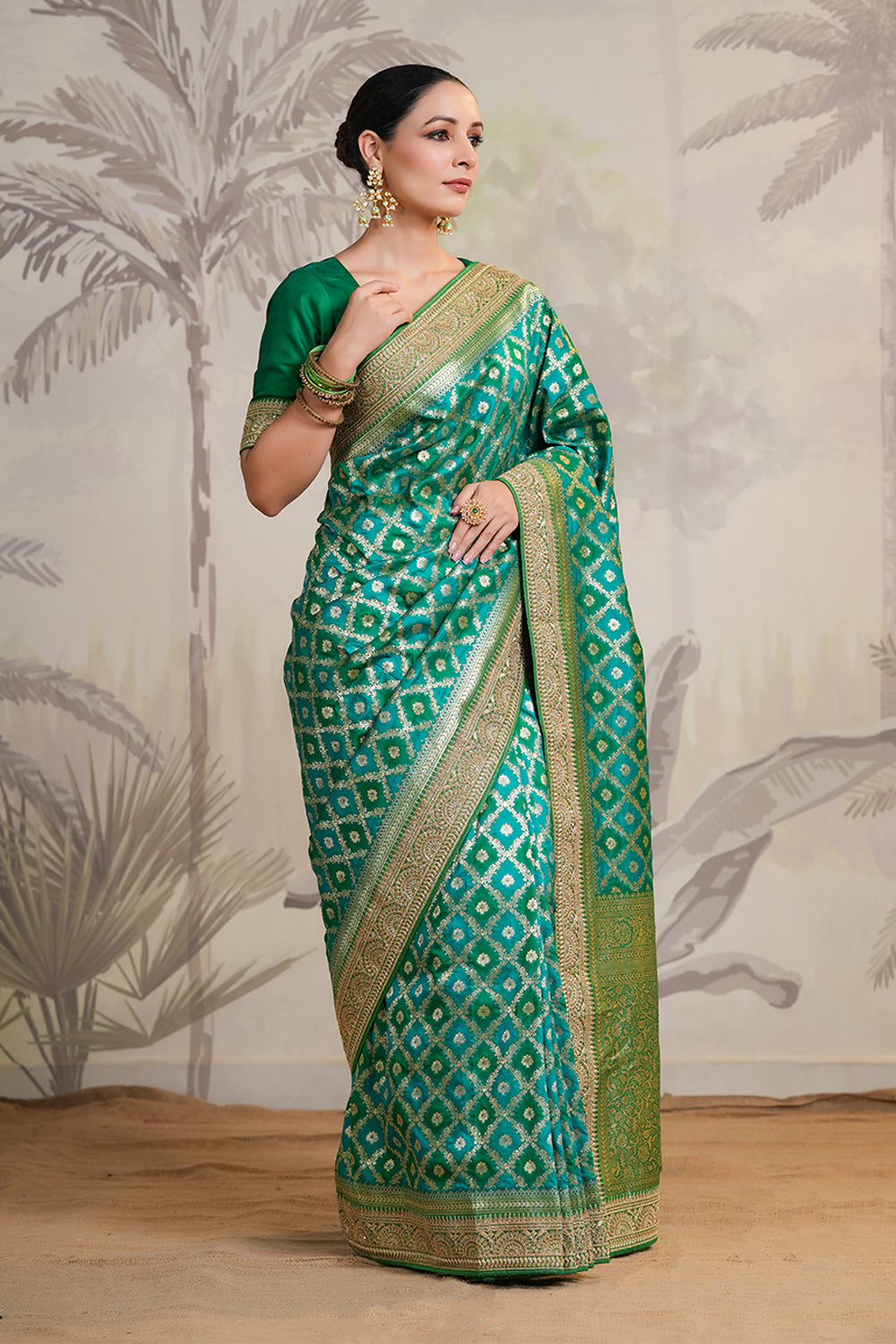 Teal Color Woven Silk Saree