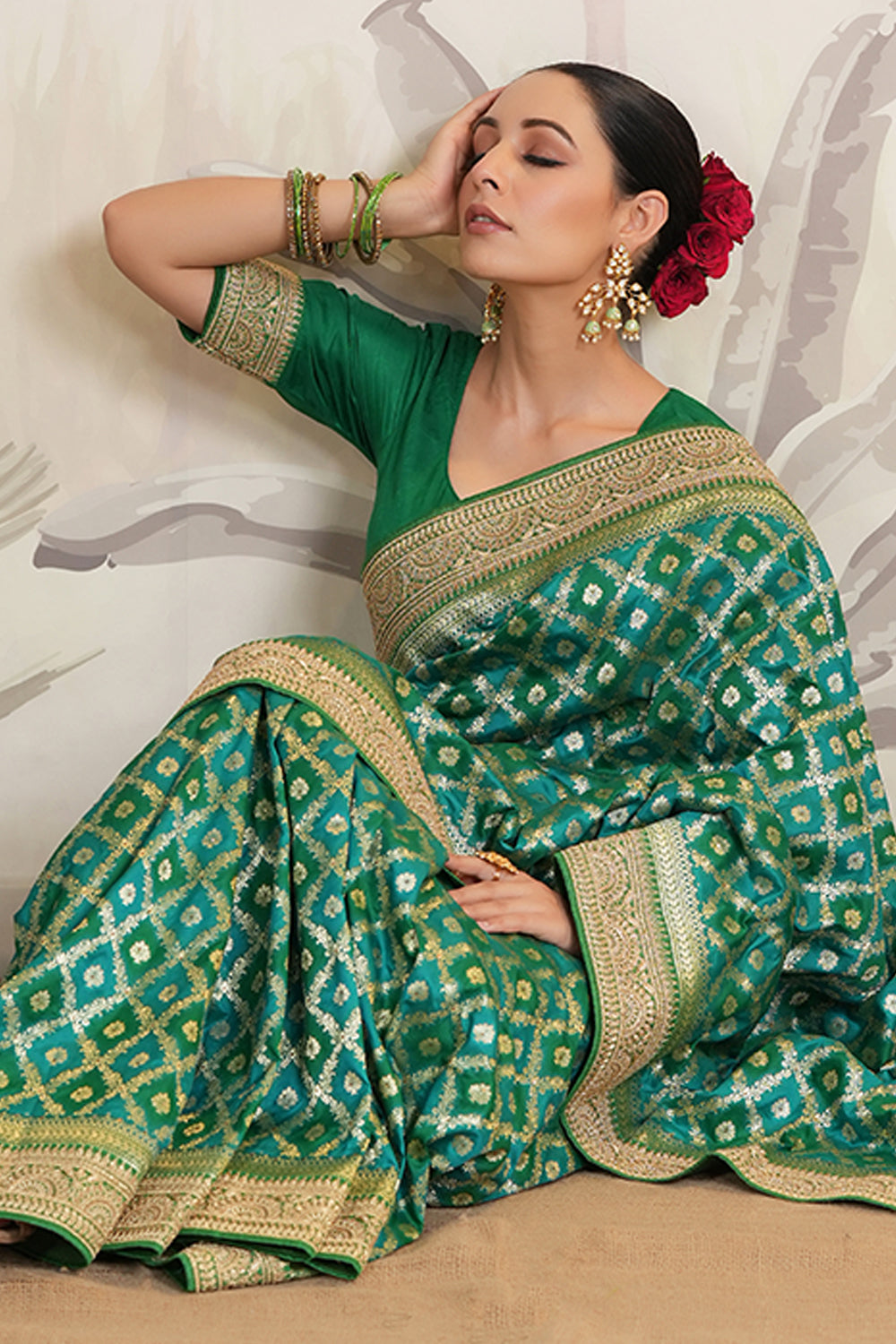 Teal Color Woven Silk Saree