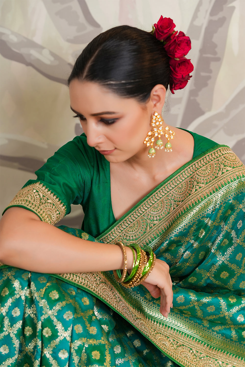 Teal Color Woven Silk Saree