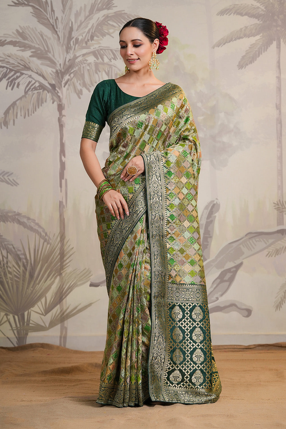 Bottle Green Color Woven Silk Saree