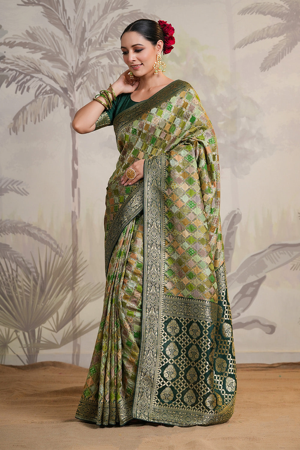 Bottle Green Color Woven Silk Saree