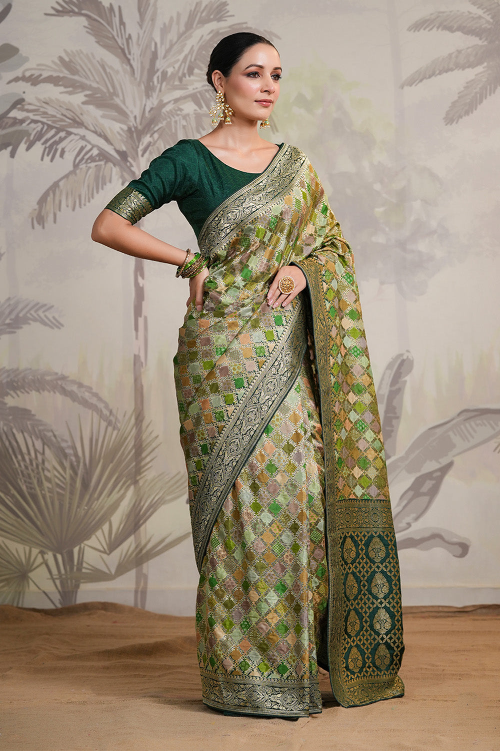 Bottle Green Color Woven Silk Saree