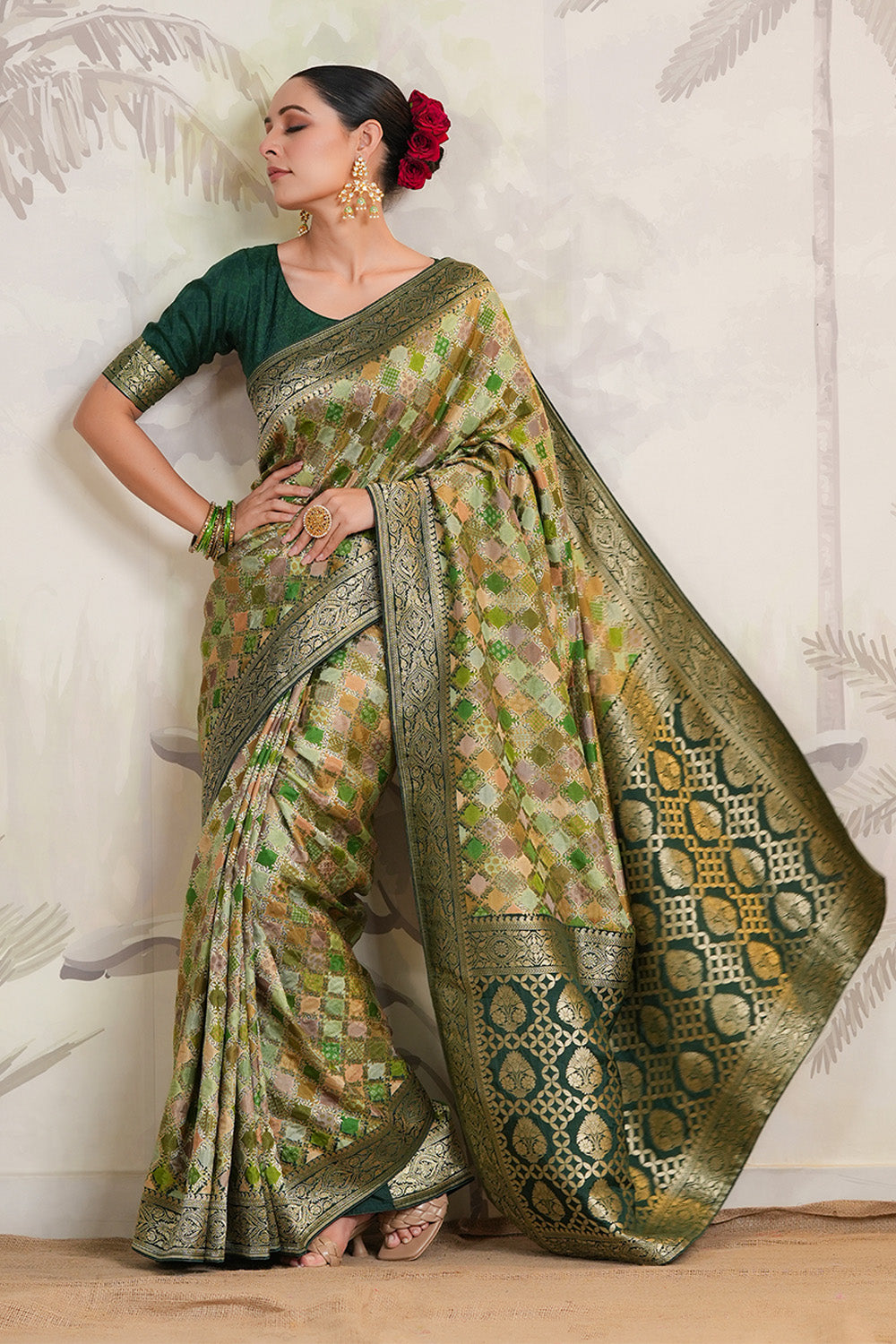 Bottle Green Color Woven Silk Saree