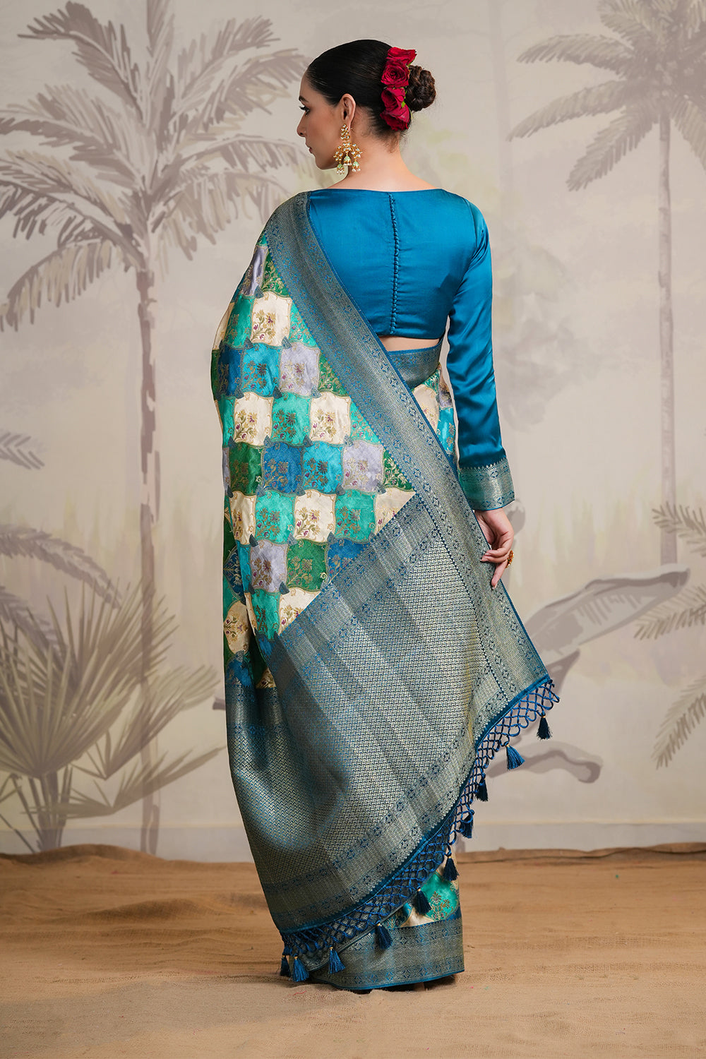 Teal & Blue Colour Woven Silk Saree