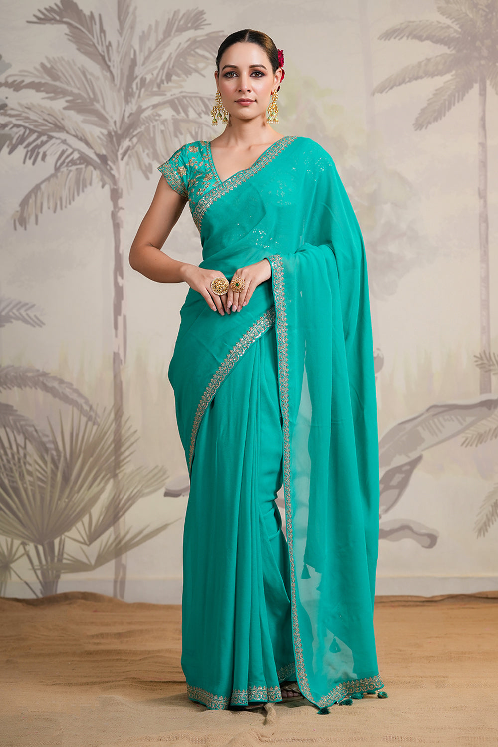 Teal Color Georgette Saree