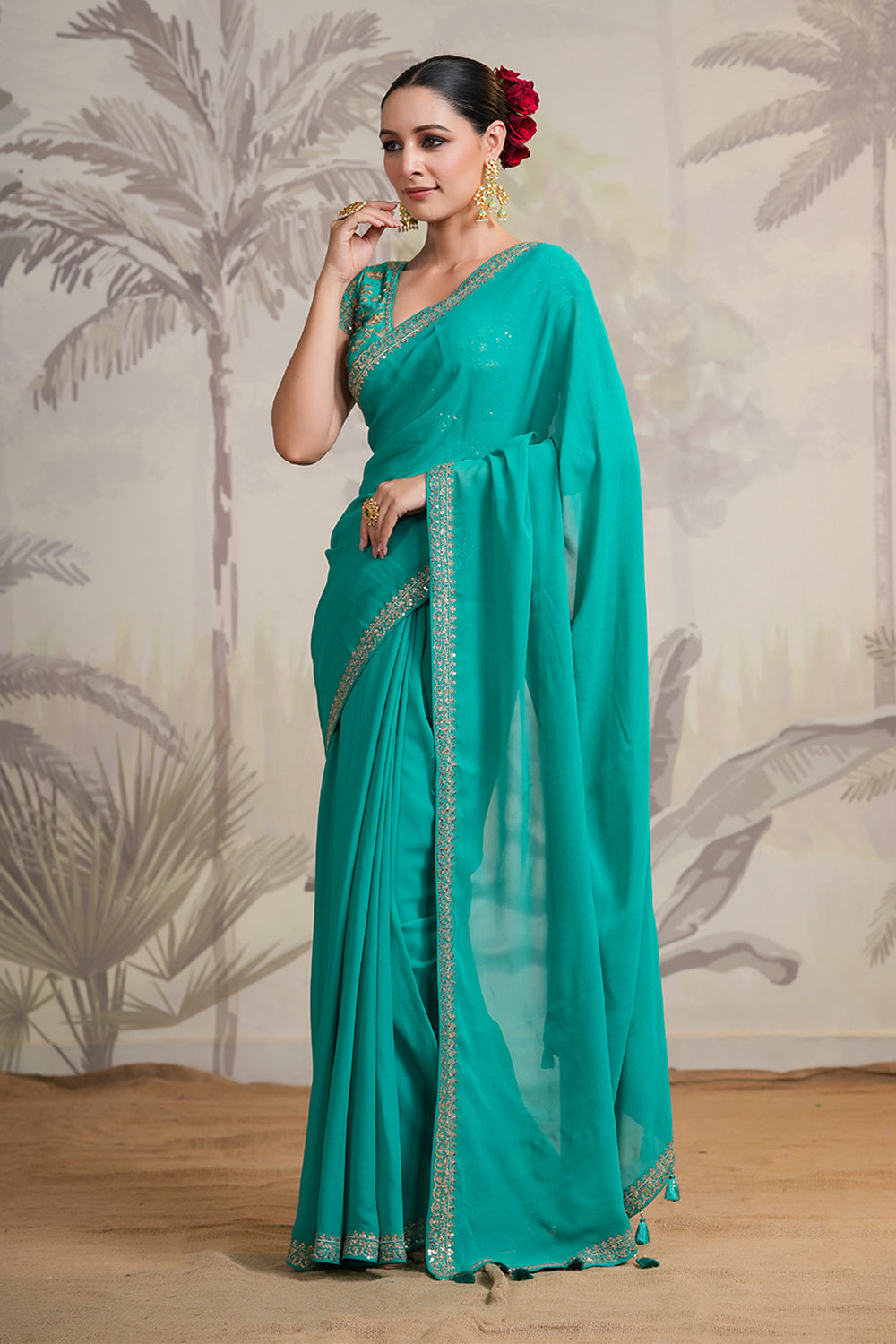 Teal Color Georgette Saree