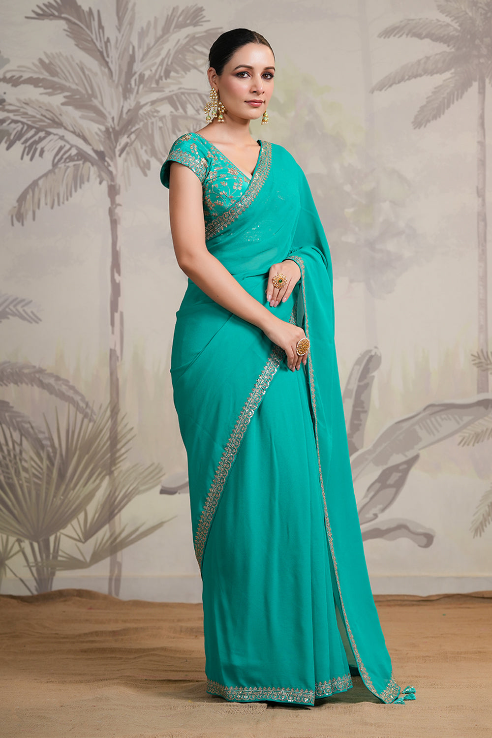 Teal Color Georgette Saree