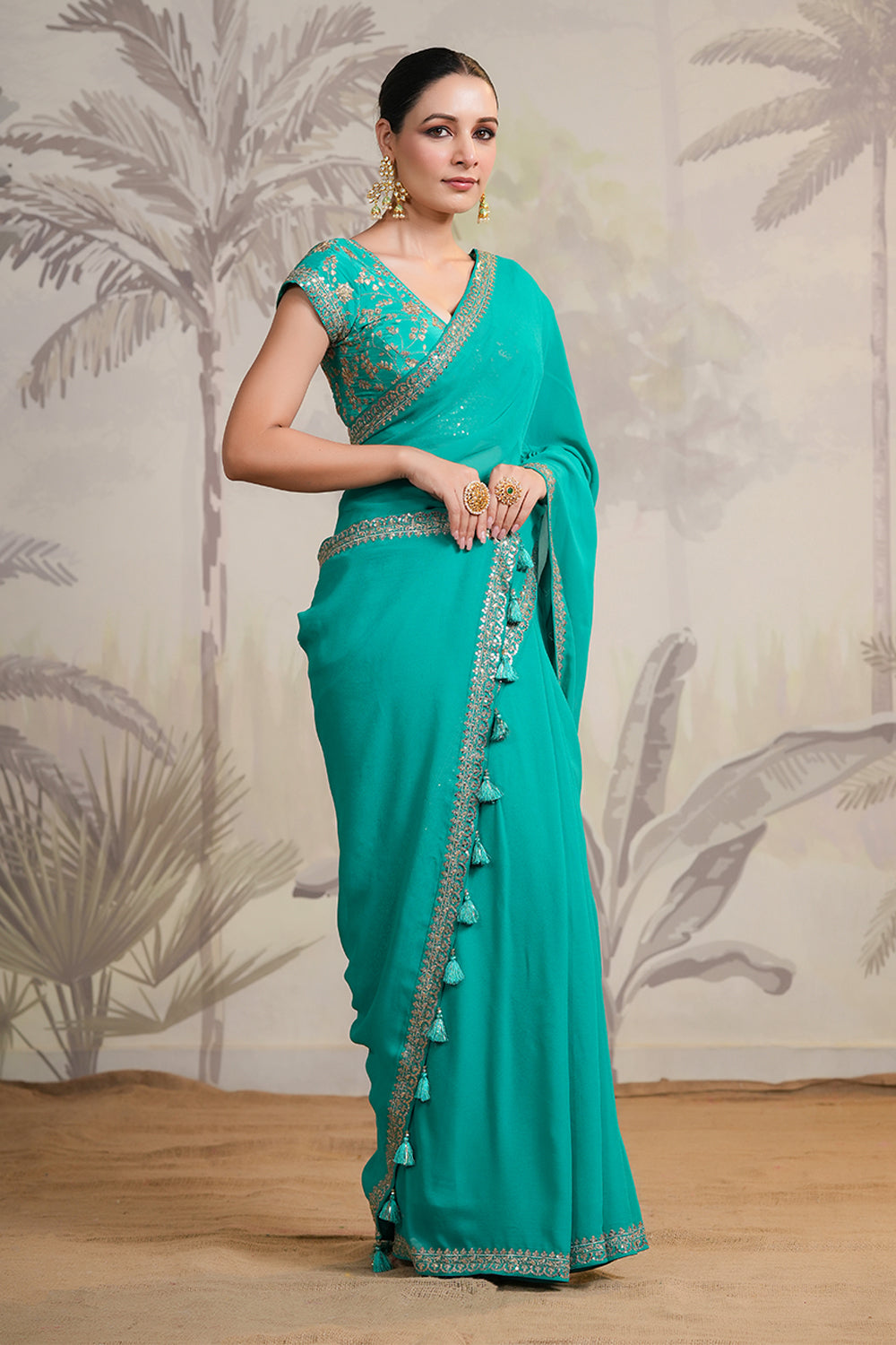 Teal Color Georgette Saree