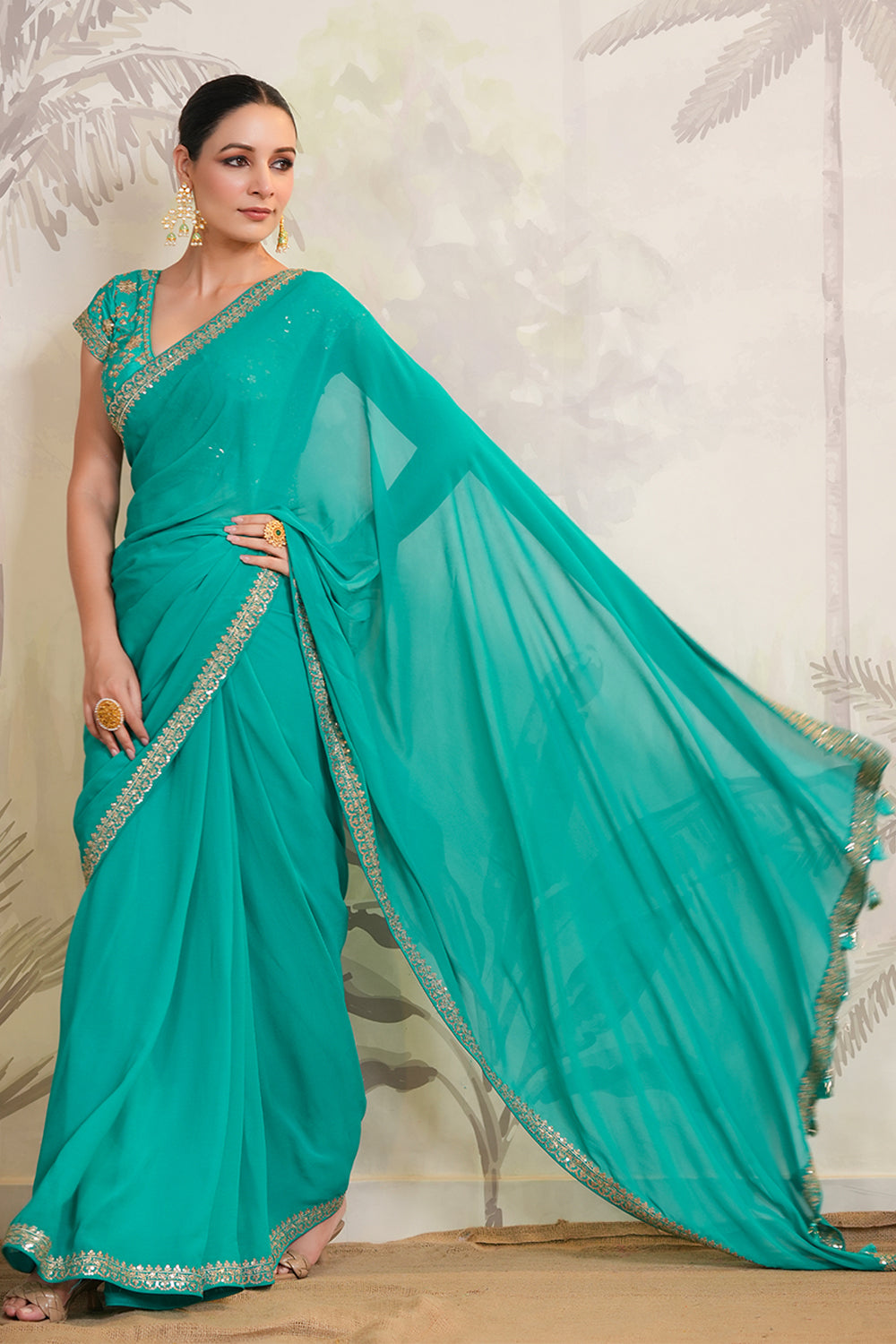 Teal Color Georgette Saree