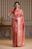 Coral Color Woven Silk Saree