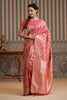 Coral Color Woven Silk Saree