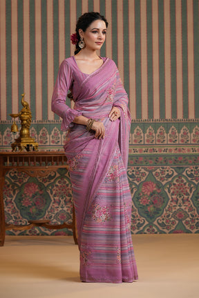 Mauve Color Georgette Swarovski Work Saree