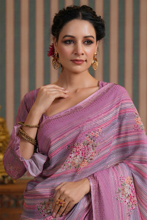 Mauve Color Georgette Swarovski Work Saree