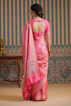 Coral Color Woven Silk Saree