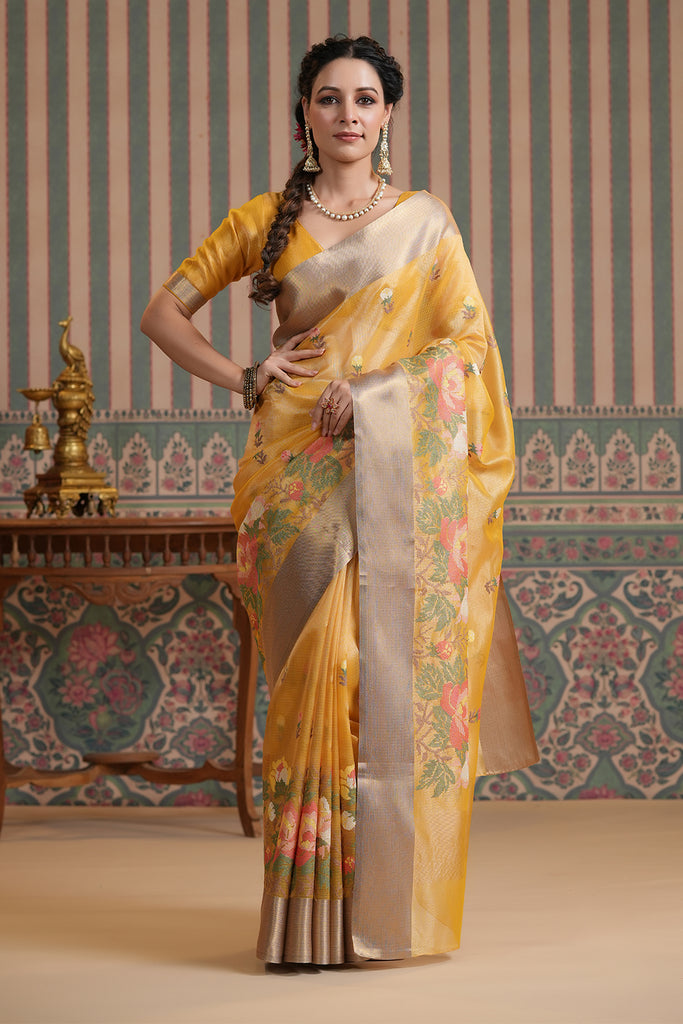 Mustard Colour Kora Silk Saree