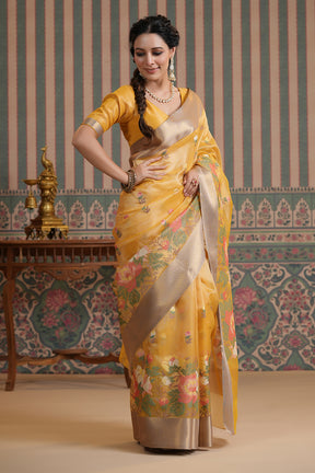 Mustard Colour Kora Silk Saree