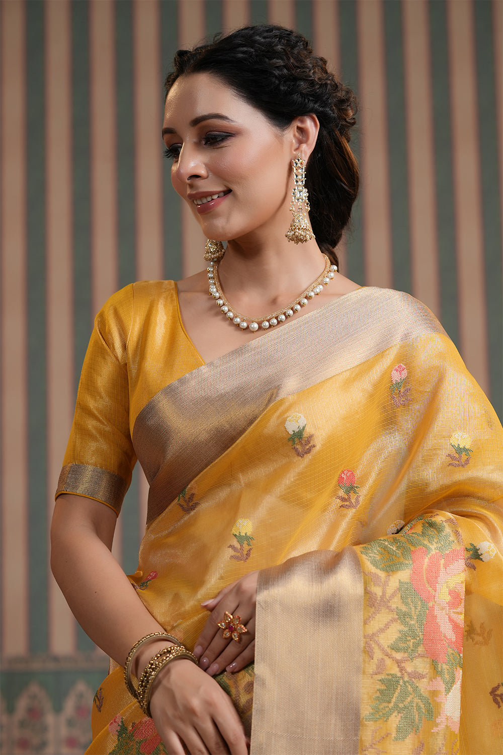 Mustard Colour Kora Silk Saree