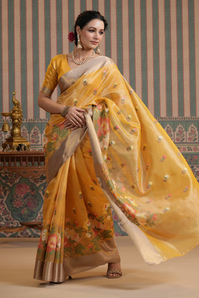 Mustard Colour Kora Silk Saree