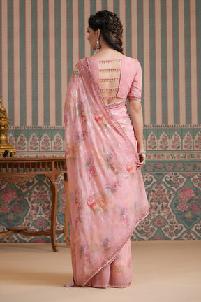 Pink Color Georgette Swarovski Work Saree