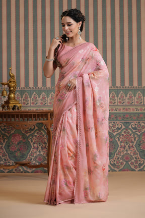 Pink Color Georgette Swarovski Work Saree