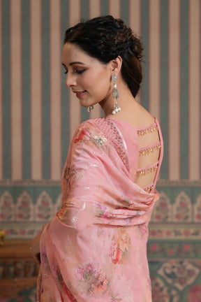 Pink Color Georgette Swarovski Work Saree