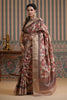 Beige & Wine Color Tussar Silk Printed Saree