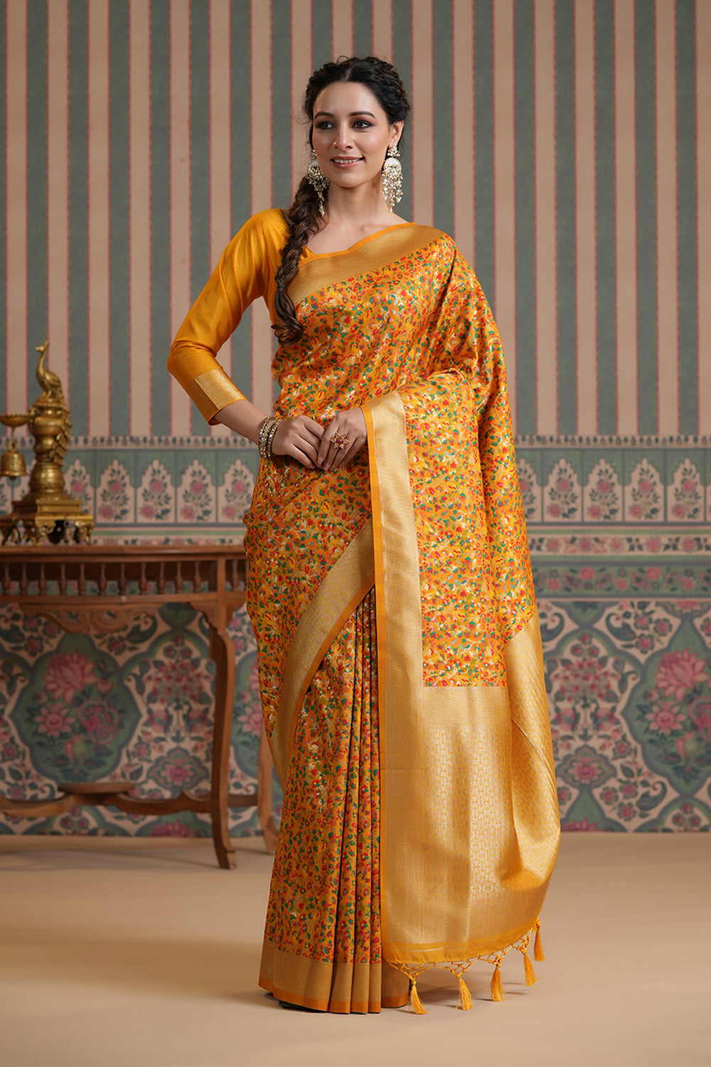 Mustard  Color Woven Silk Saree