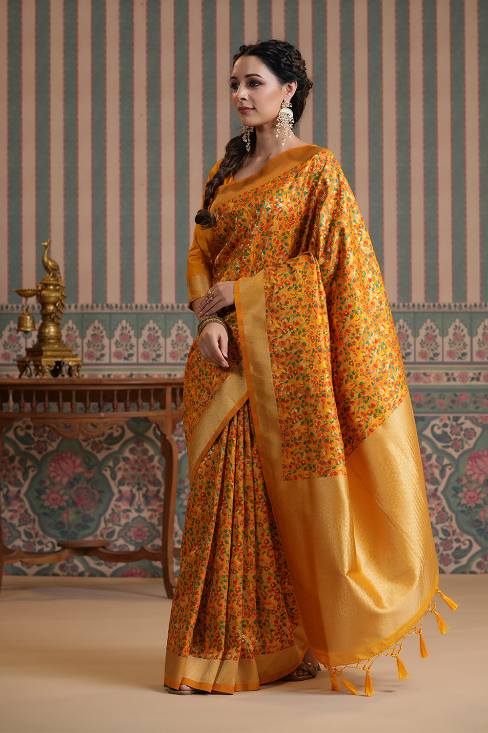 Mustard  Color Woven Silk Saree