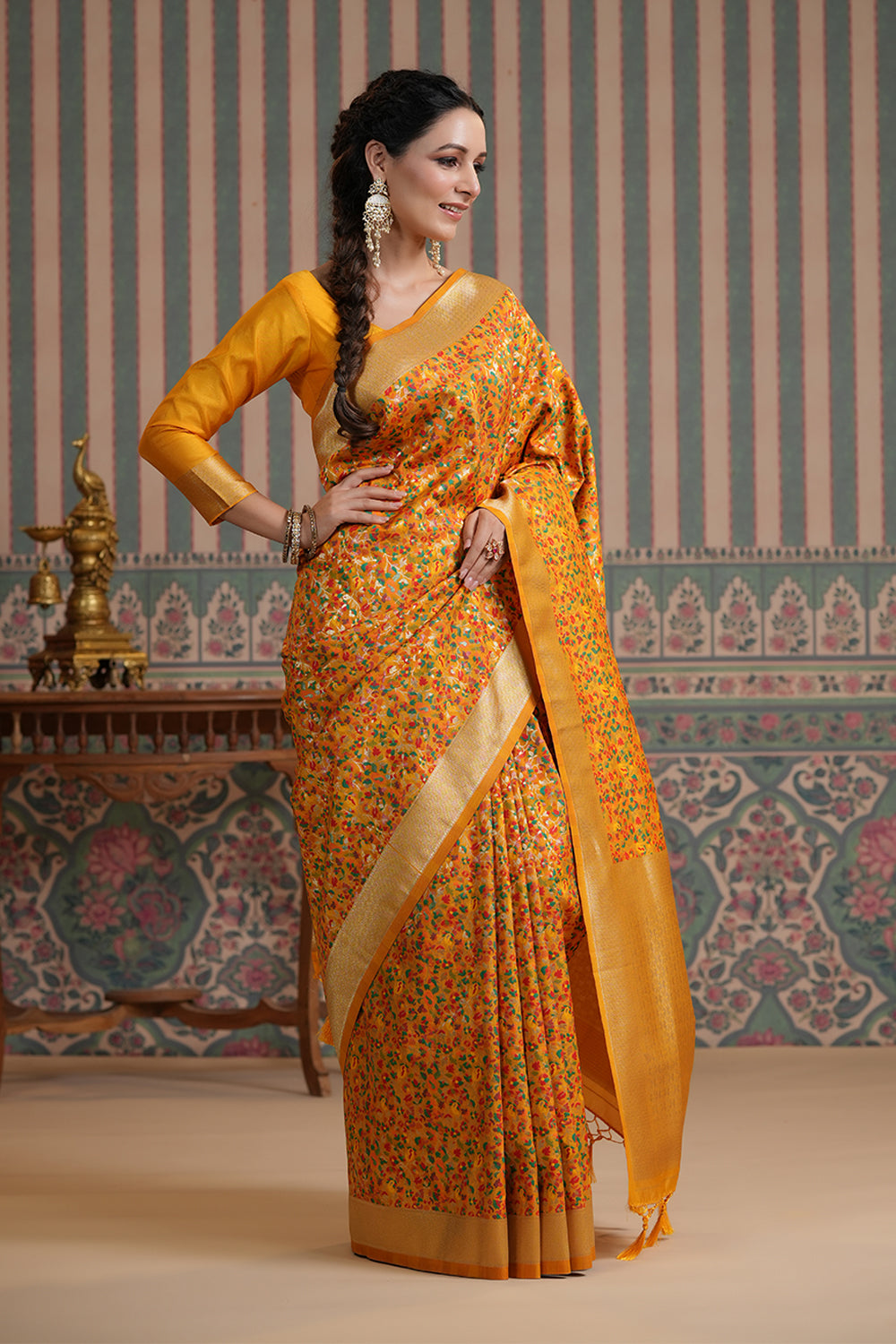 Mustard  Color Woven Silk Saree