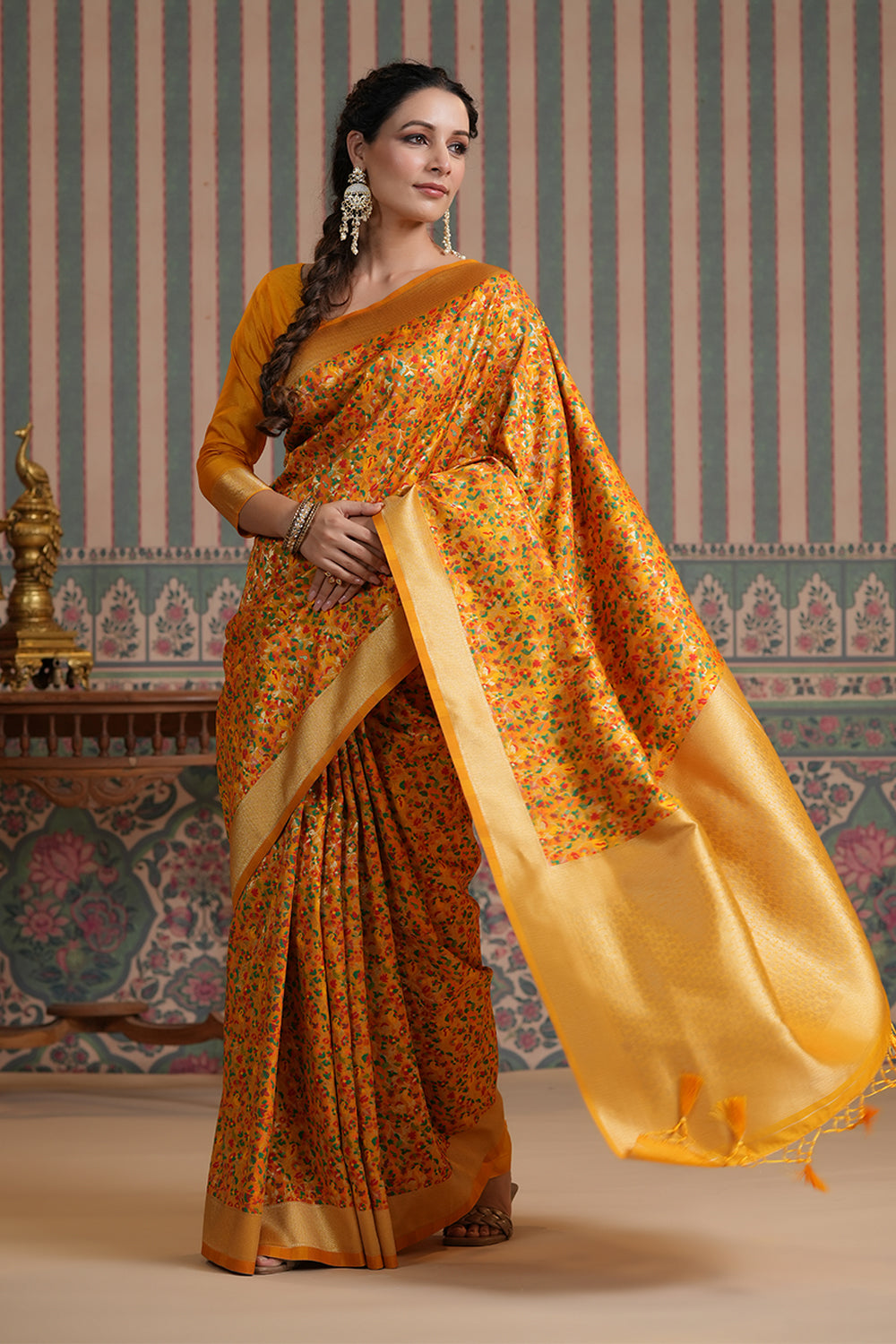 Mustard  Color Woven Silk Saree