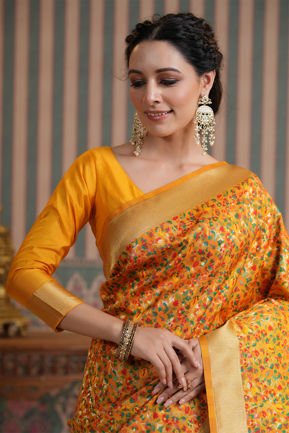 Mustard  Color Woven Silk Saree