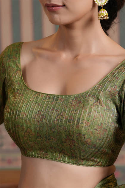 Pista Green Color Cotton Floral Printed Saree.