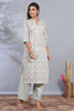 Cream & Green Color Cotton Printed kurta set
