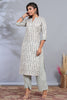 Cream & Green Color Cotton Printed kurta set