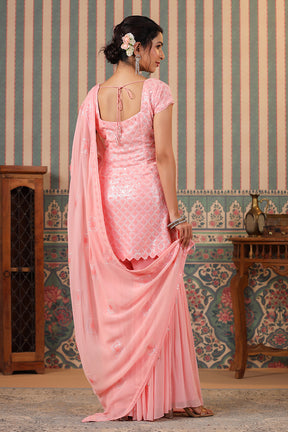 Pink Color Georgette Embroidered Gharara Suit