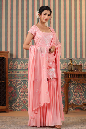 Pink Color Georgette Embroidered Gharara Suit