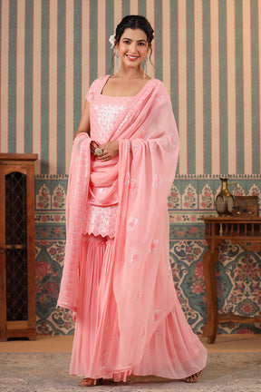 Pink Color Georgette Embroidered Gharara Suit