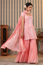Pink Color Georgette Embroidered Gharara Suit