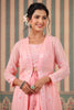 Pink Color Georgette Embroidered Crop-Top With Shrug & Skirt