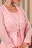 Pink Color Georgette Embroidered Crop-Top With Shrug & Skirt
