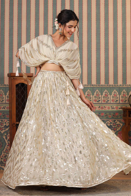 Cream Color Georgette Embroidery Lehenga Choli