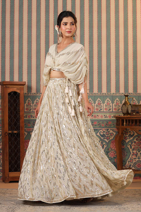 Cream Color Georgette Embroidery Lehenga Choli