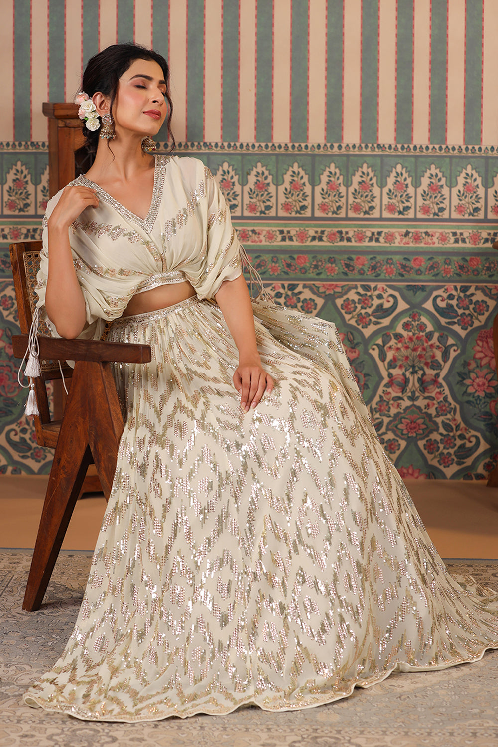 Cream Color Georgette Embroidery Lehenga Choli