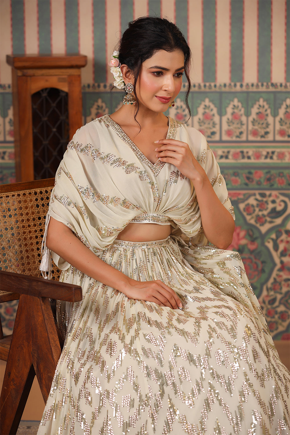 Cream Color Georgette Embroidery Lehenga Choli