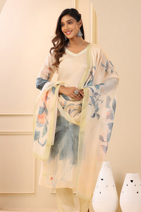 Beige Color Organza Printed Suit